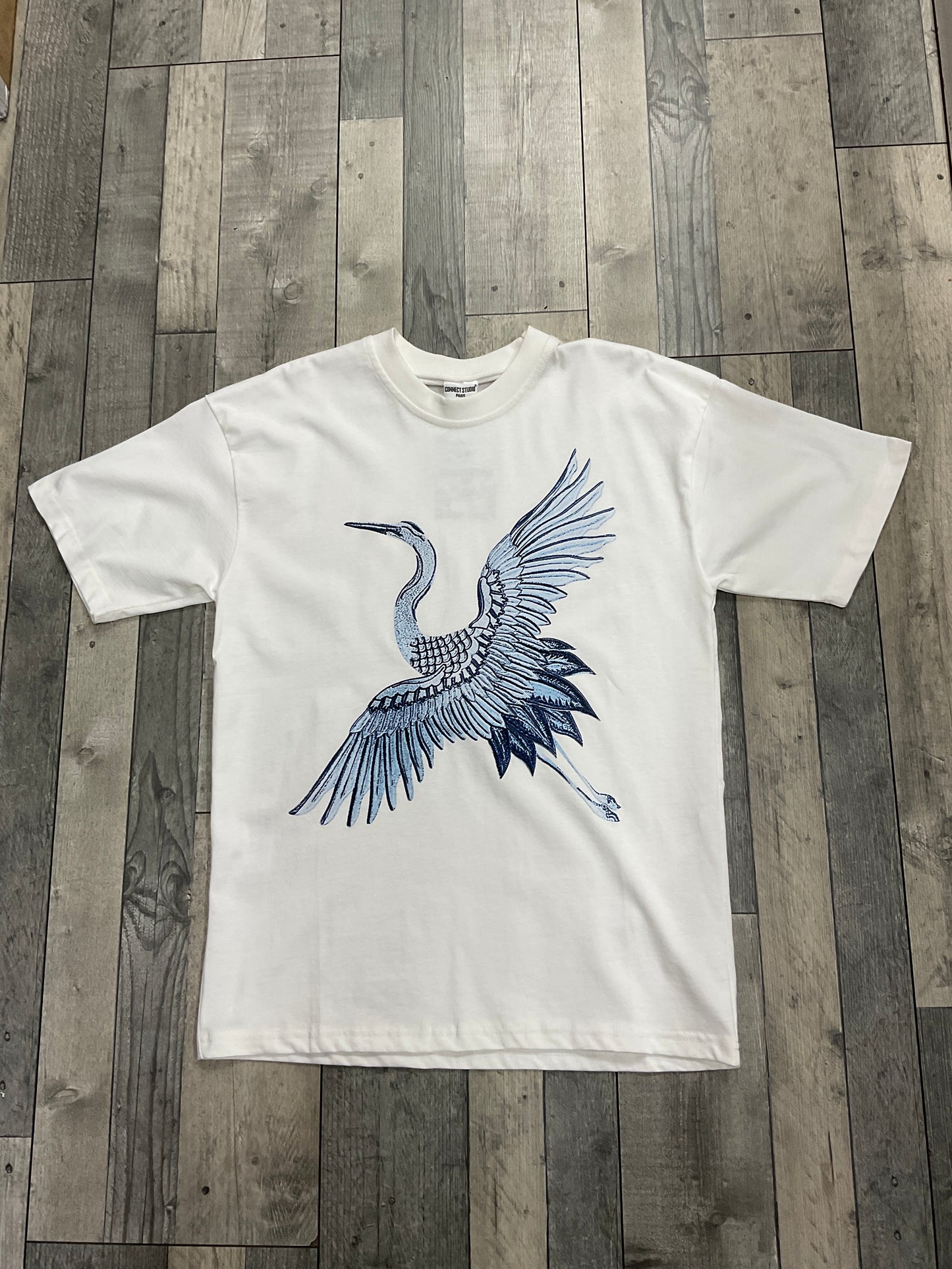 T-shirt Grue BLEU - blanc