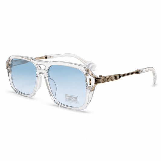 Lunettes de Soleil Transparentes Gold & Ice Blue UV400 – Style Luxe Unisexe