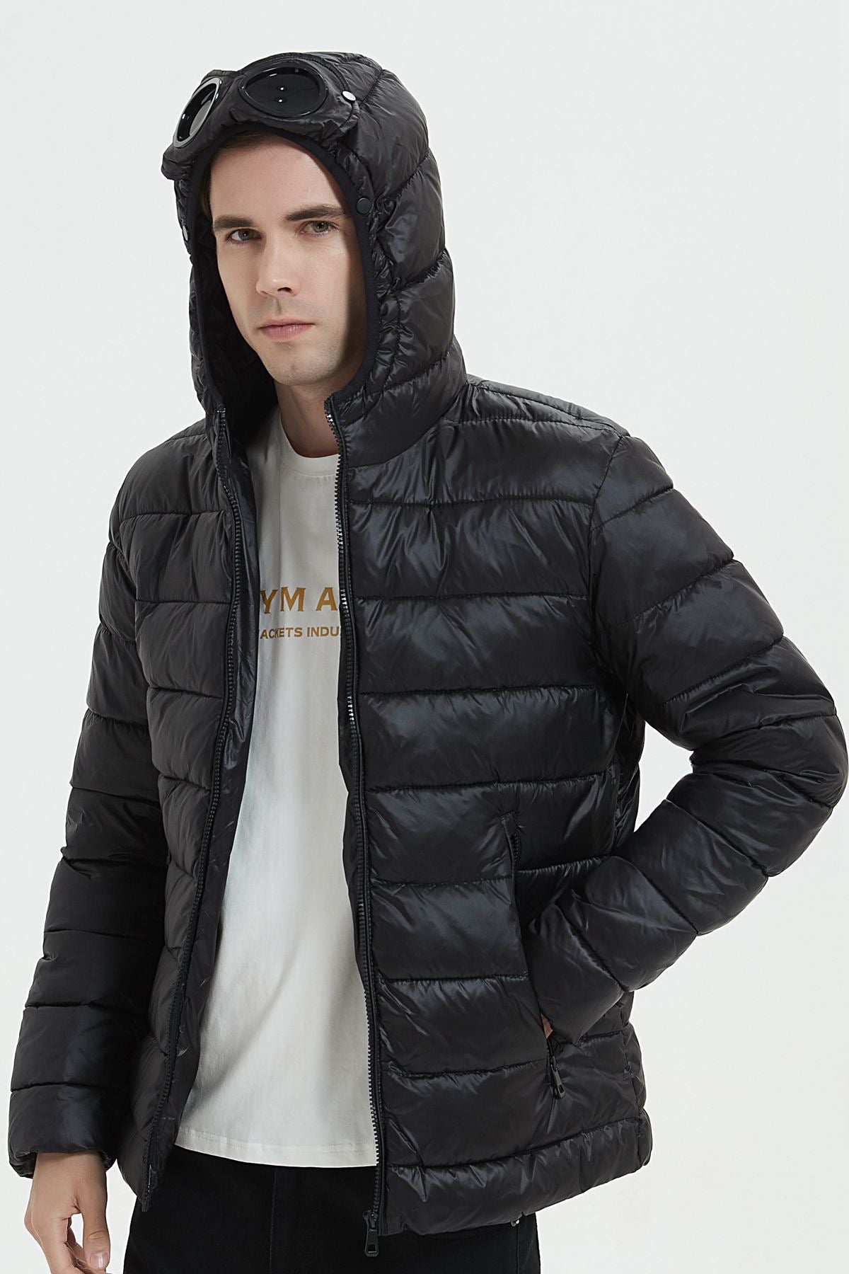 Veste Capuche avec Lunette intégré - Doudoune Légère Mi-Saison - Noir