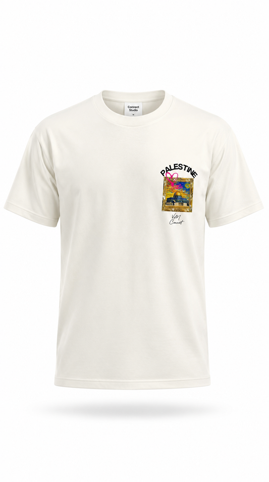T-shirt Palestine Connect Studio Paris Blanc Cassé – Dôme du Rocher Art Premium