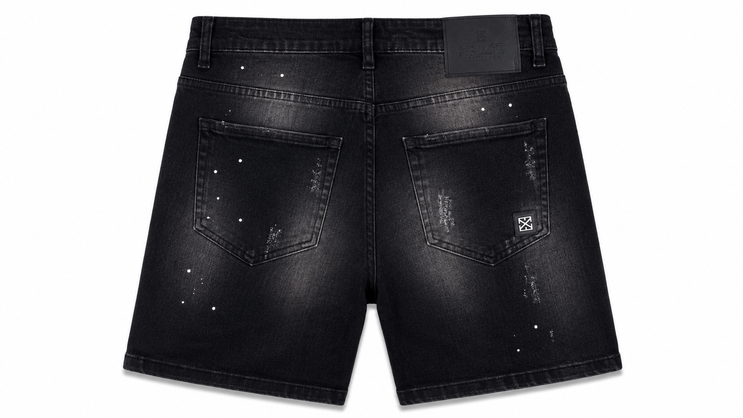 Short Jean Noir Travis XPLCT Studios Effet Peinture – Denim Premium Homme