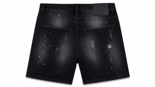 Short Jean Noir Travis XPLCT Studios Effet Peinture – Denim Premium Homme