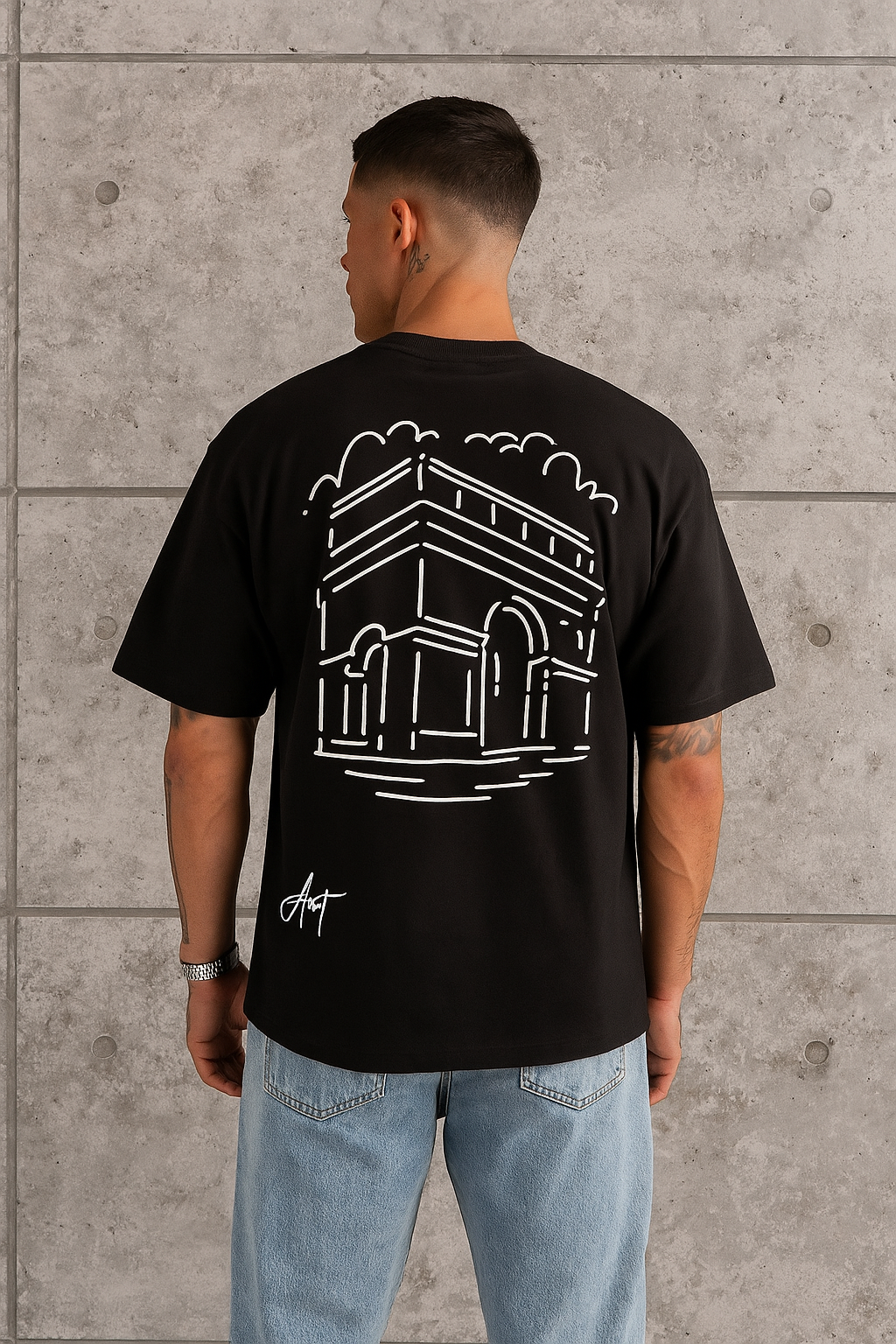 T-shirt Brodé Arc de Triomphe – Paris Noir Broderie Blanche