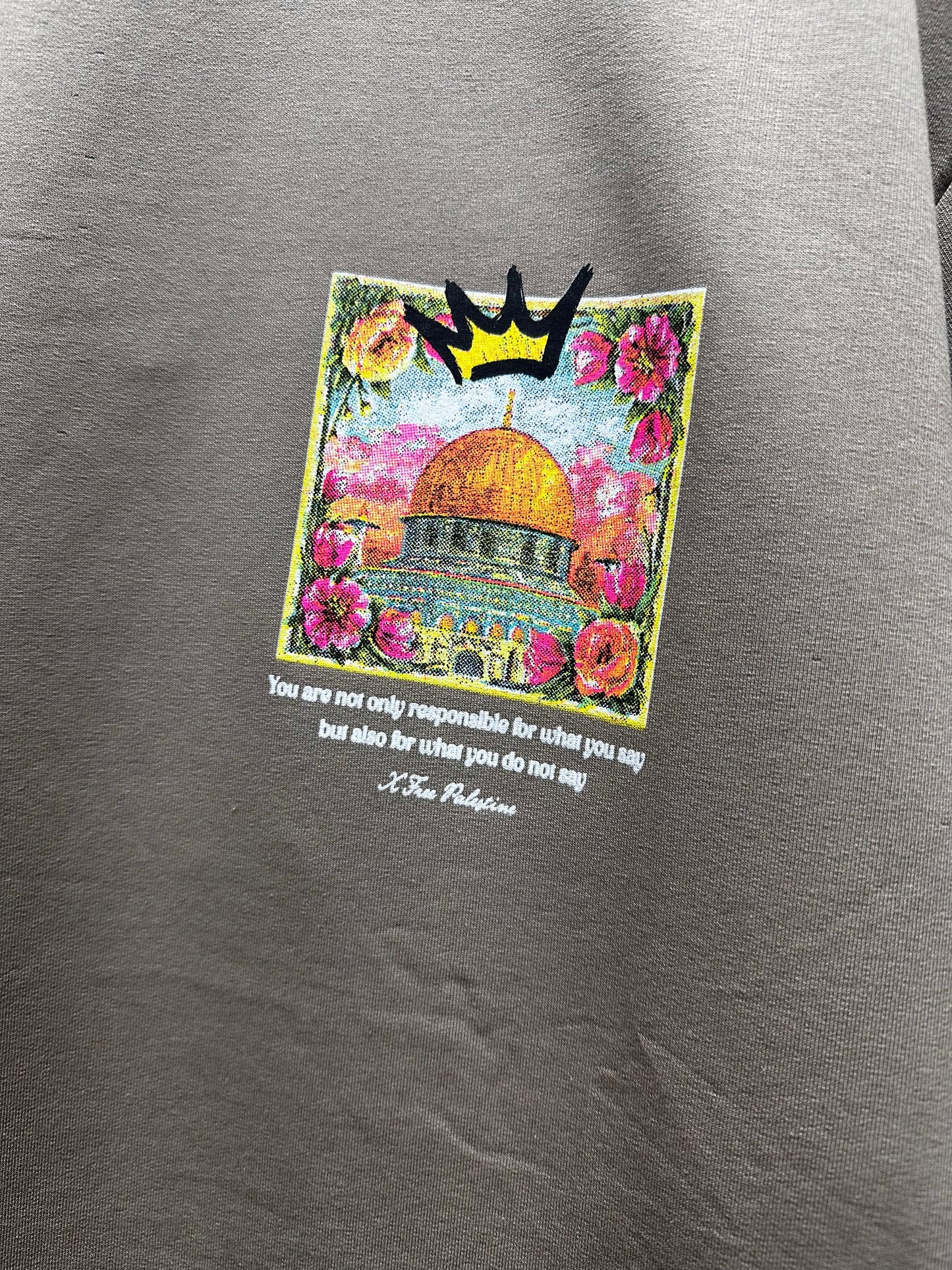 T-shirt PALESTINE COURONNE FREE - Kaki Clair