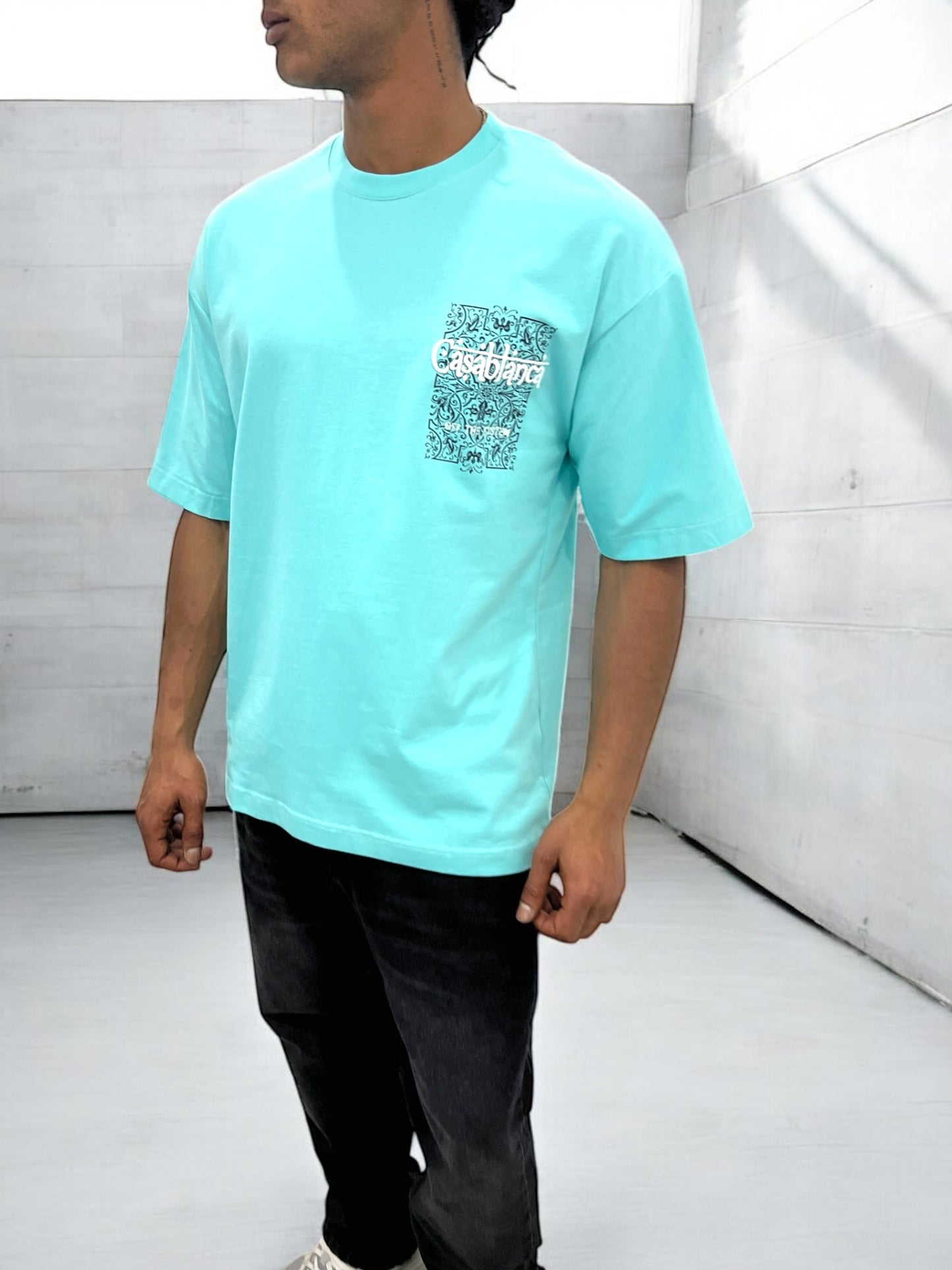T-shirt ‘’CASABLANCA’’ brodé - bleu sarcelle clair