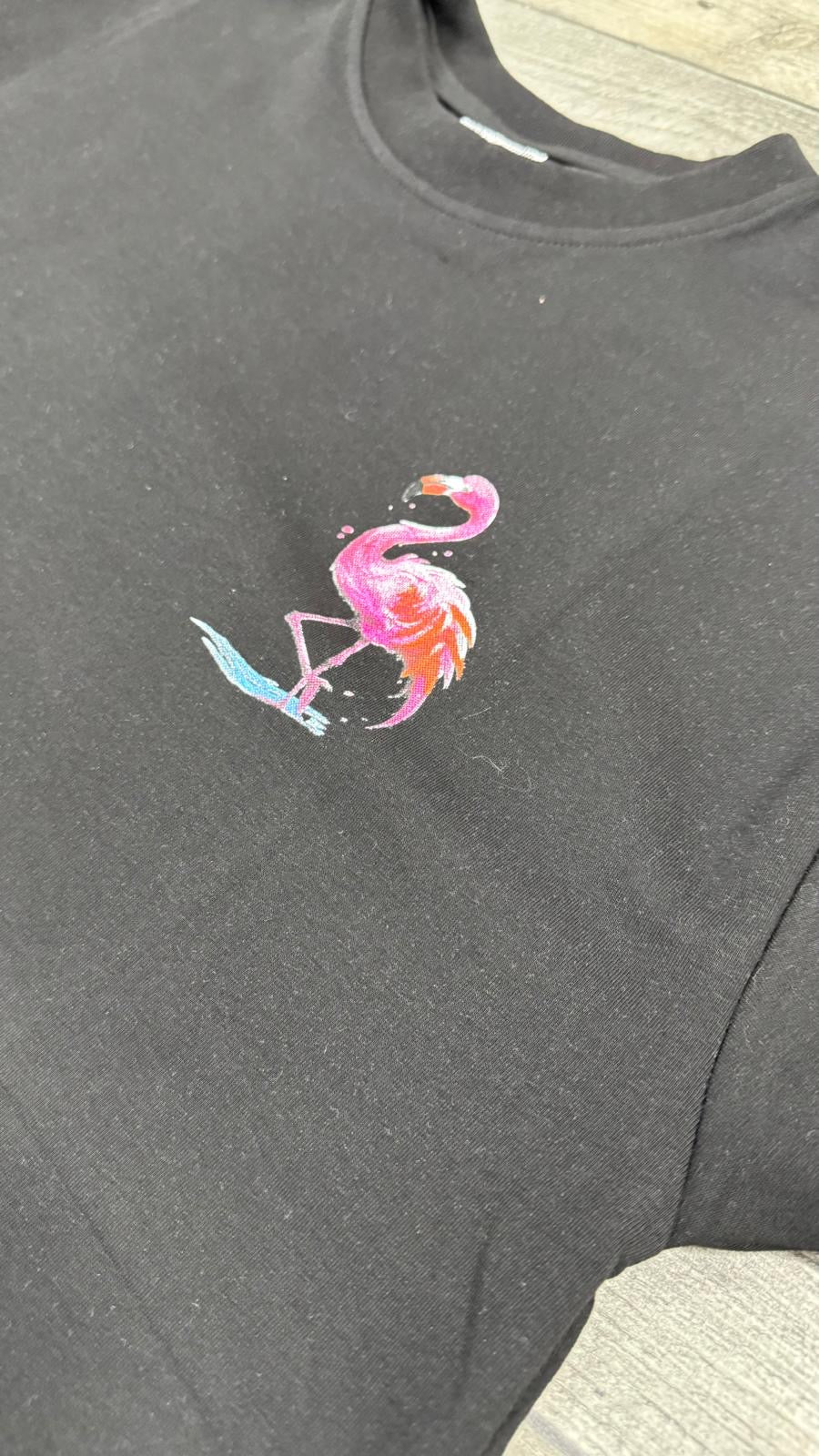 T-shirt “FLAMINGO” – Style Street Art Tropical - Noir