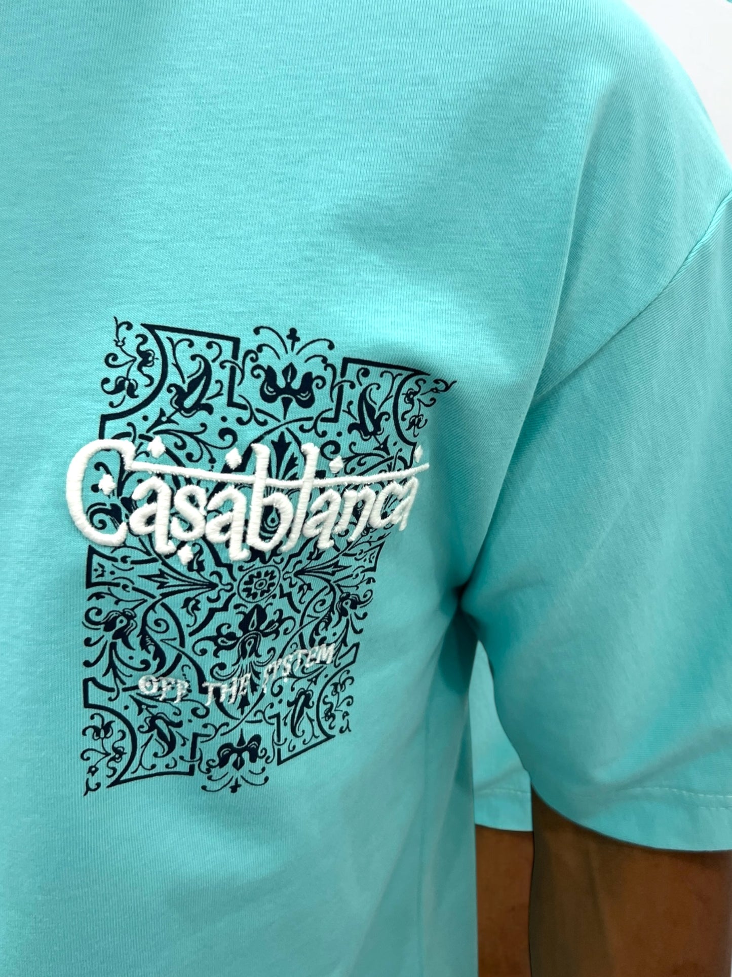 T-shirt ‘’CASABLANCA’’ brodé - bleu sarcelle clair