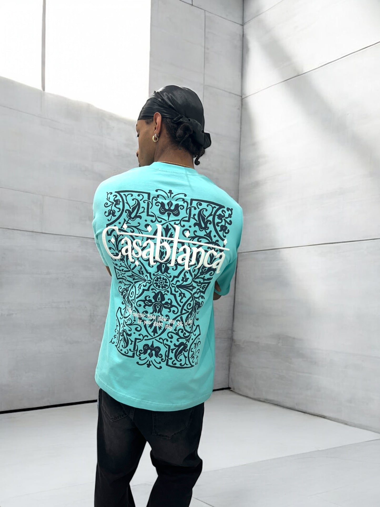 T-shirt ‘’CASABLANCA’’ brodé - bleu sarcelle clair