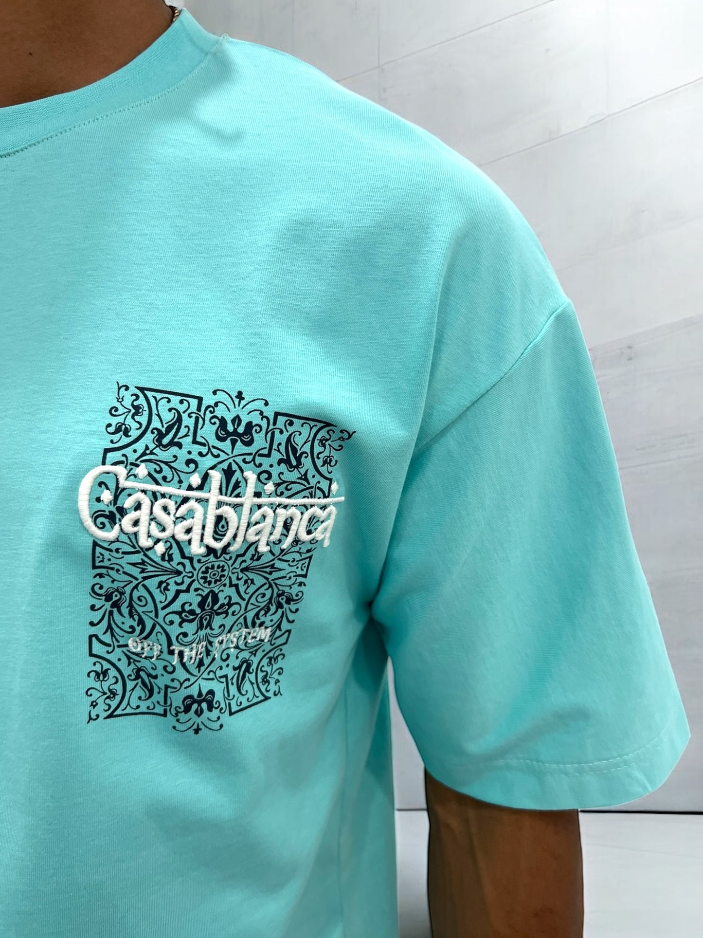 T-shirt ‘’CASABLANCA’’ brodé - bleu sarcelle clair
