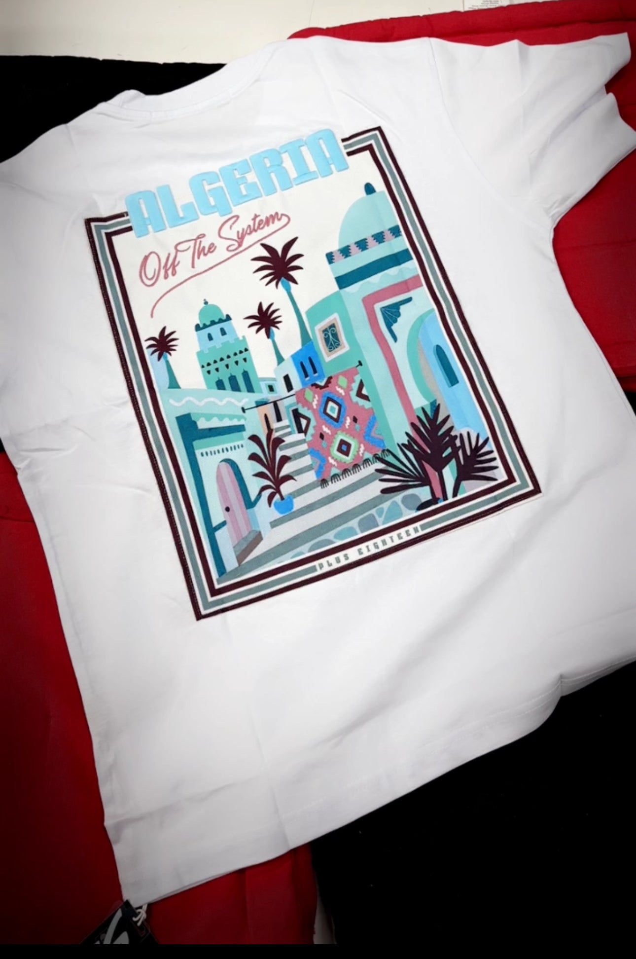 T-SHIRT ALGERIA - OFF THE SYSTEM - Blanc + Broderie Algeria Bleu Ciel