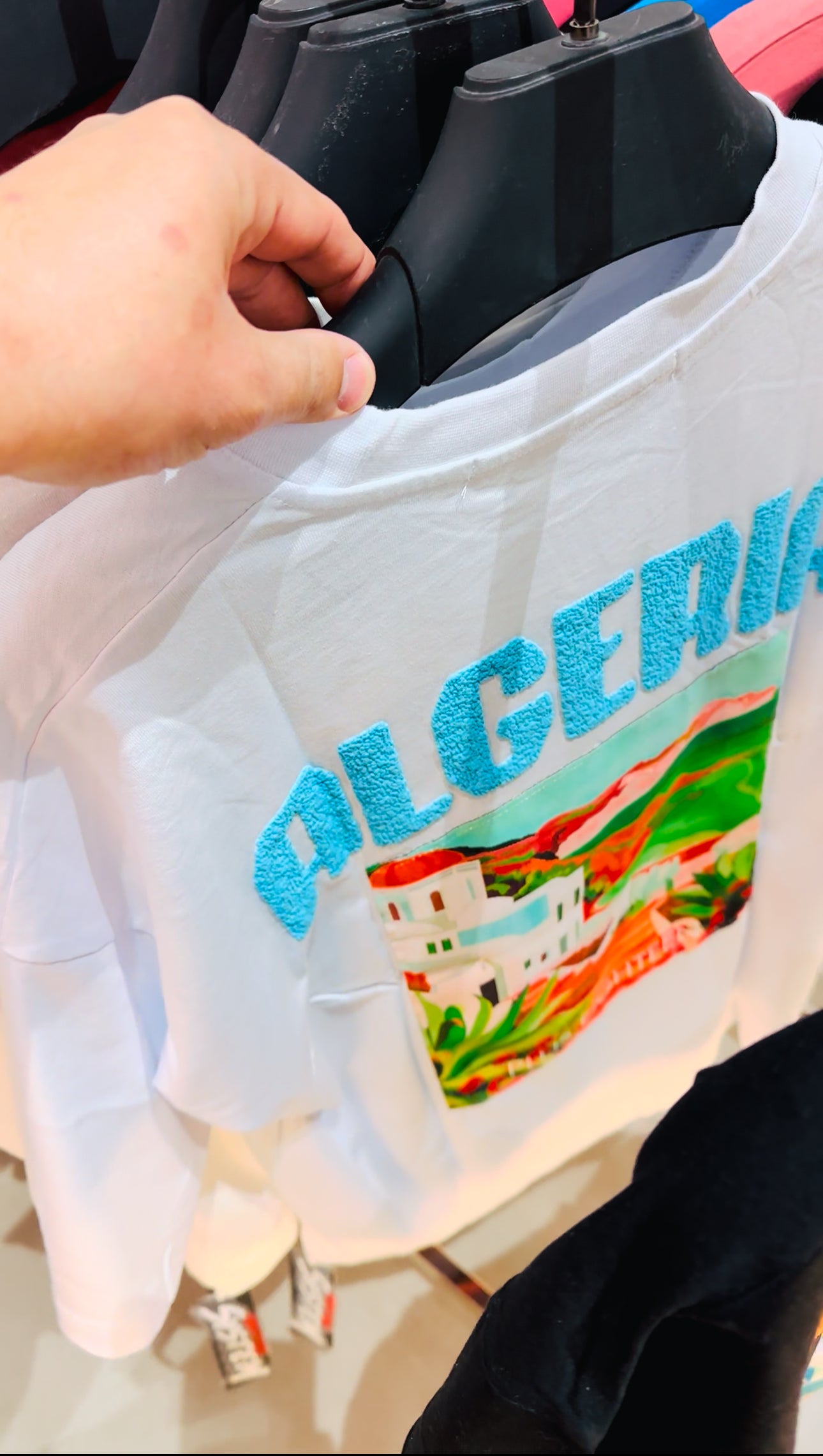 T-SHIRT ALGERIA Vue sur Mer - Blanc + IMPRIMÉ Algeria Bleu ciel