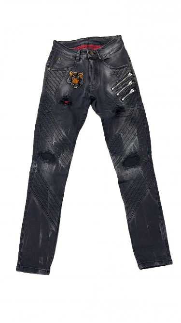 BORAGIO - PANTALON GRIS FONCÉ TIGRE