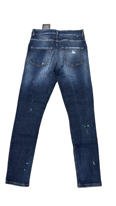 BORAGIO - PANTALON BLEU TACHE DE PEINTURE BLANC ET VERT