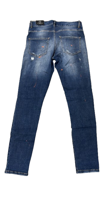 BORAGIO - PANTALON BLEU TACHE DE PEINTURE ORANGE