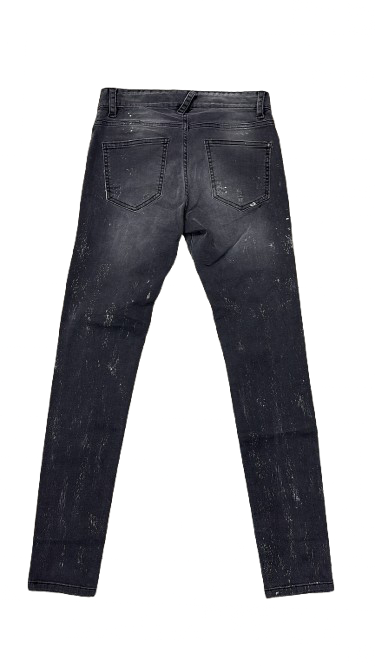 BORAGIO - PANTALON DENIM NOIR DÉLAVÉ DÉCHIRÉ