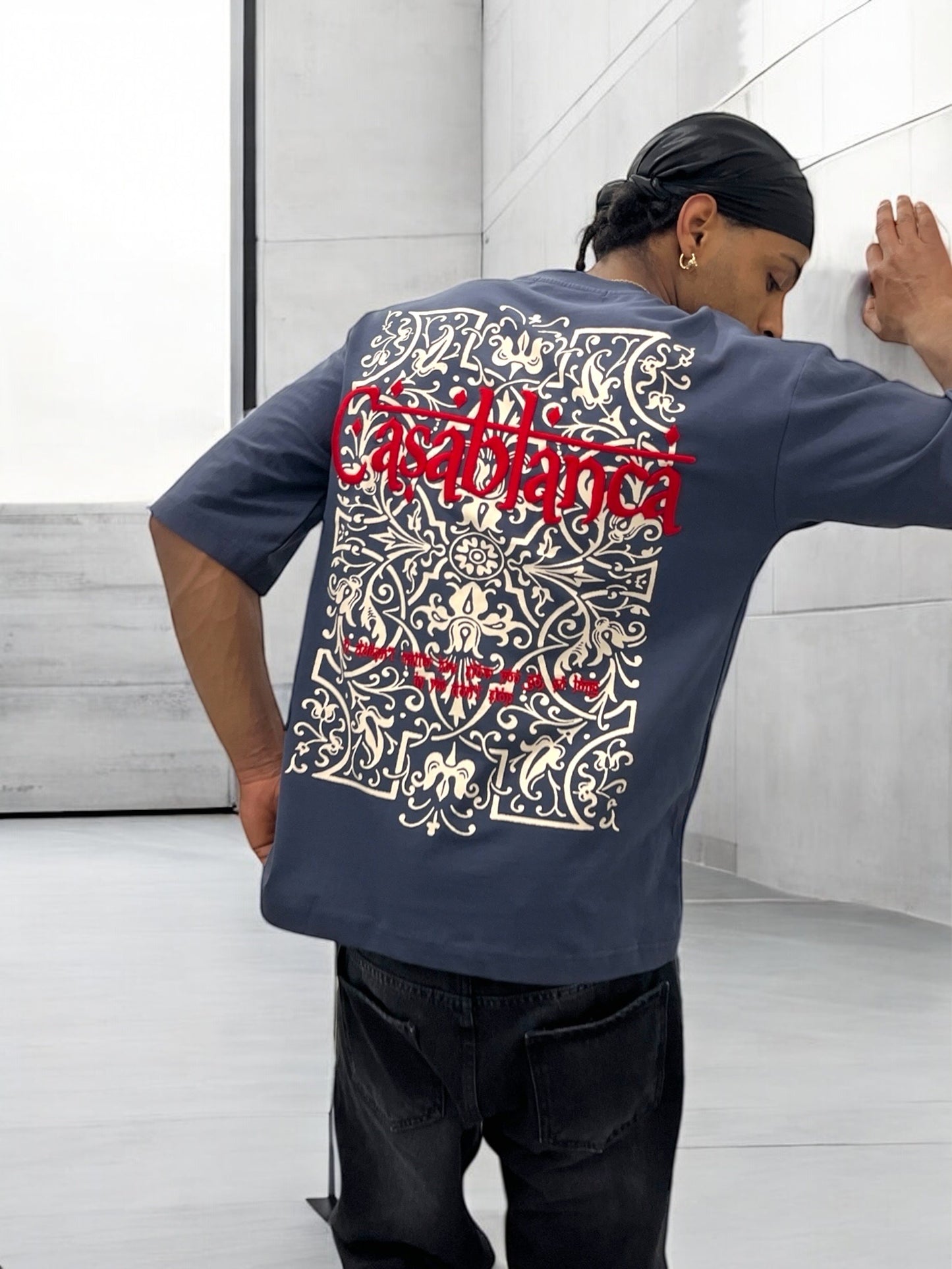 T-shirt ‘’CASABLANCA’’ brodé - bleu ardoise foncé
