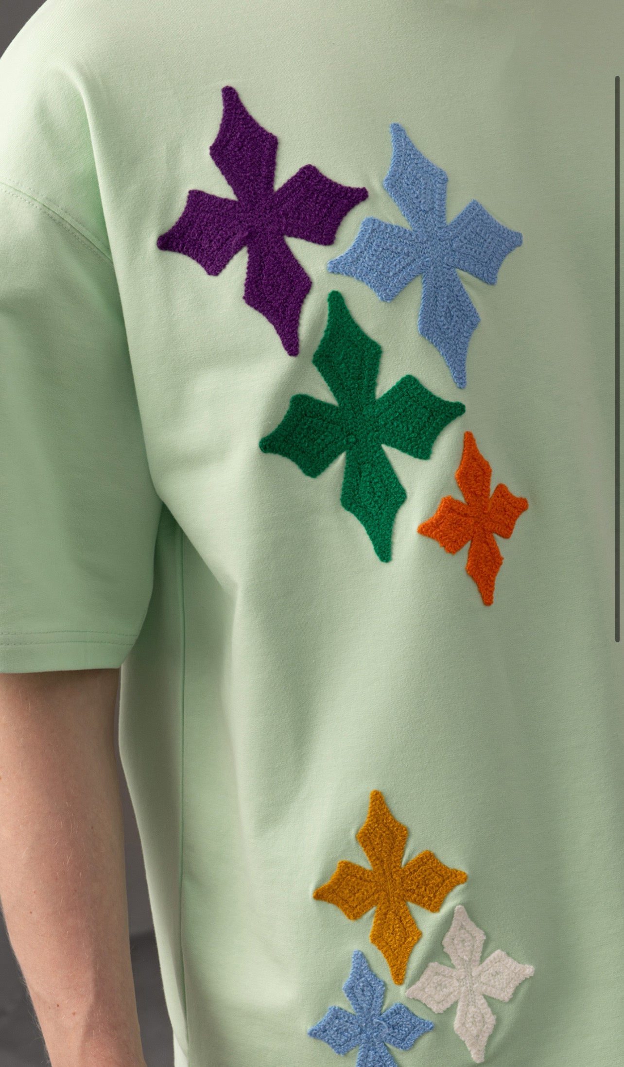 Ensemble Oversize Brodé – Patch Croix Multicolores (Vert)