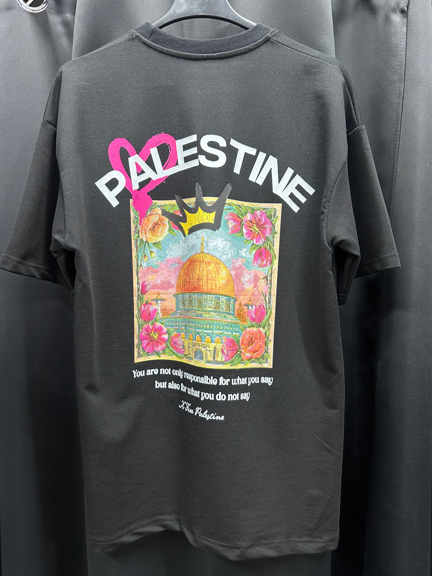 T-shirt PALESTINE COURONNE FREE - Noir