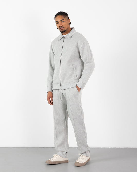 Ensemble Scuba Oversize – Veste Col Chemise + Jogging – Gris Clair