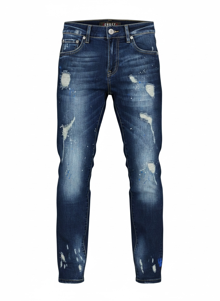 Jean Ghost Paint Blue Destroy Homme – Denim Bleu Premium Streetwear