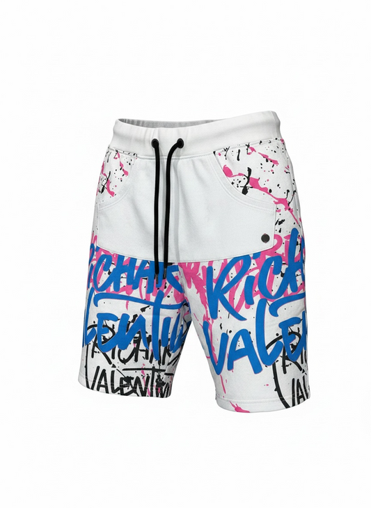 Short Richard Valentine Shadenail Blanc Graffiti Bleu & Rose – Made in Italy