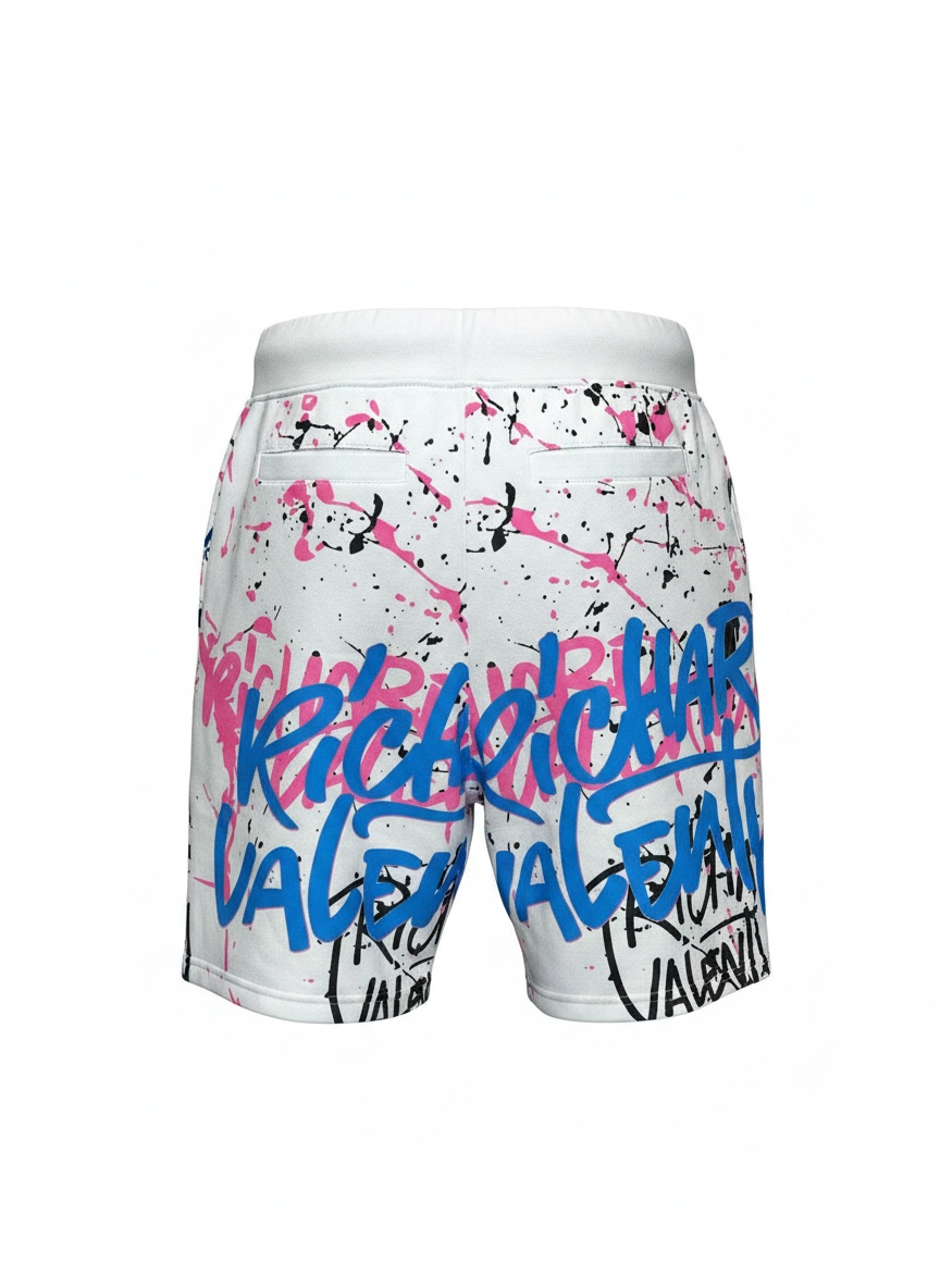 Short Richard Valentine Shadenail Blanc Graffiti Bleu & Rose – Made in Italy