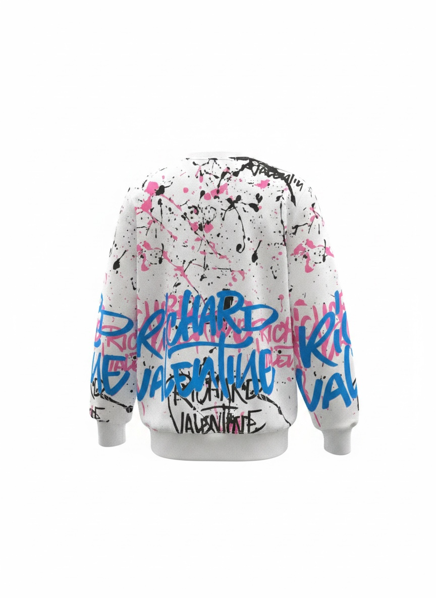 Sweat Richard Valentine Fisher Blanc Graffiti Bleu & Rose – Made In Italy