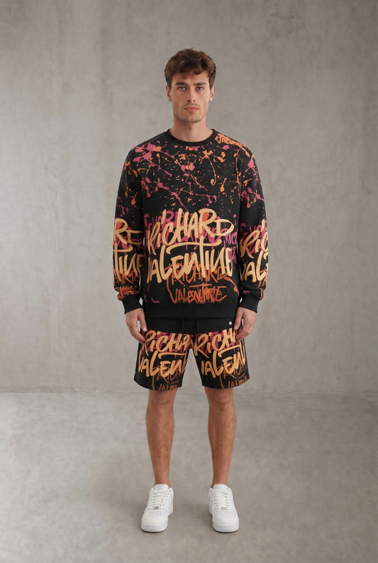 Sweat Richard Valentine Noir Graffiti Orange Rose – Made In Italy