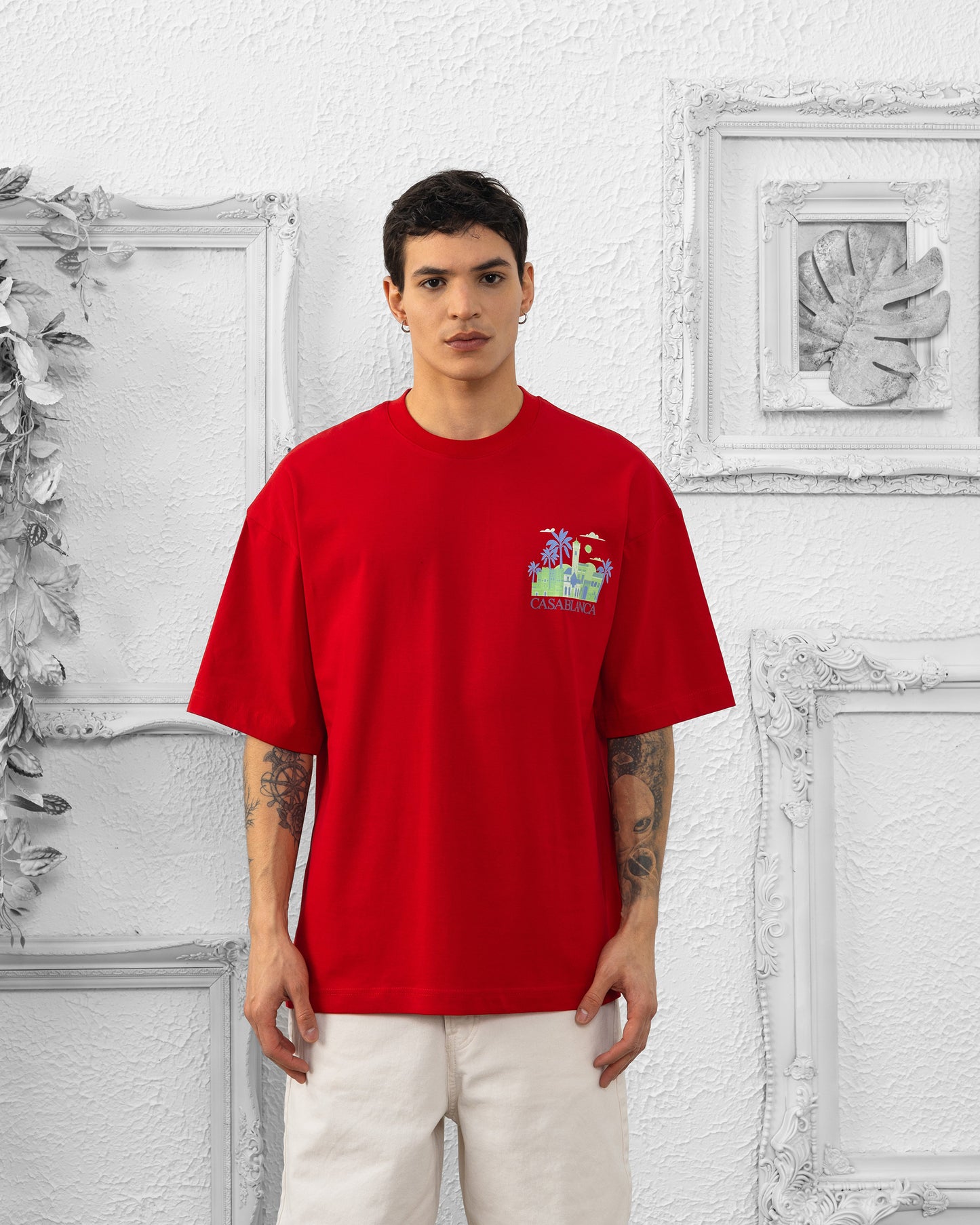 T-SHIRT CASABLANCA BRODERIE - Rouge