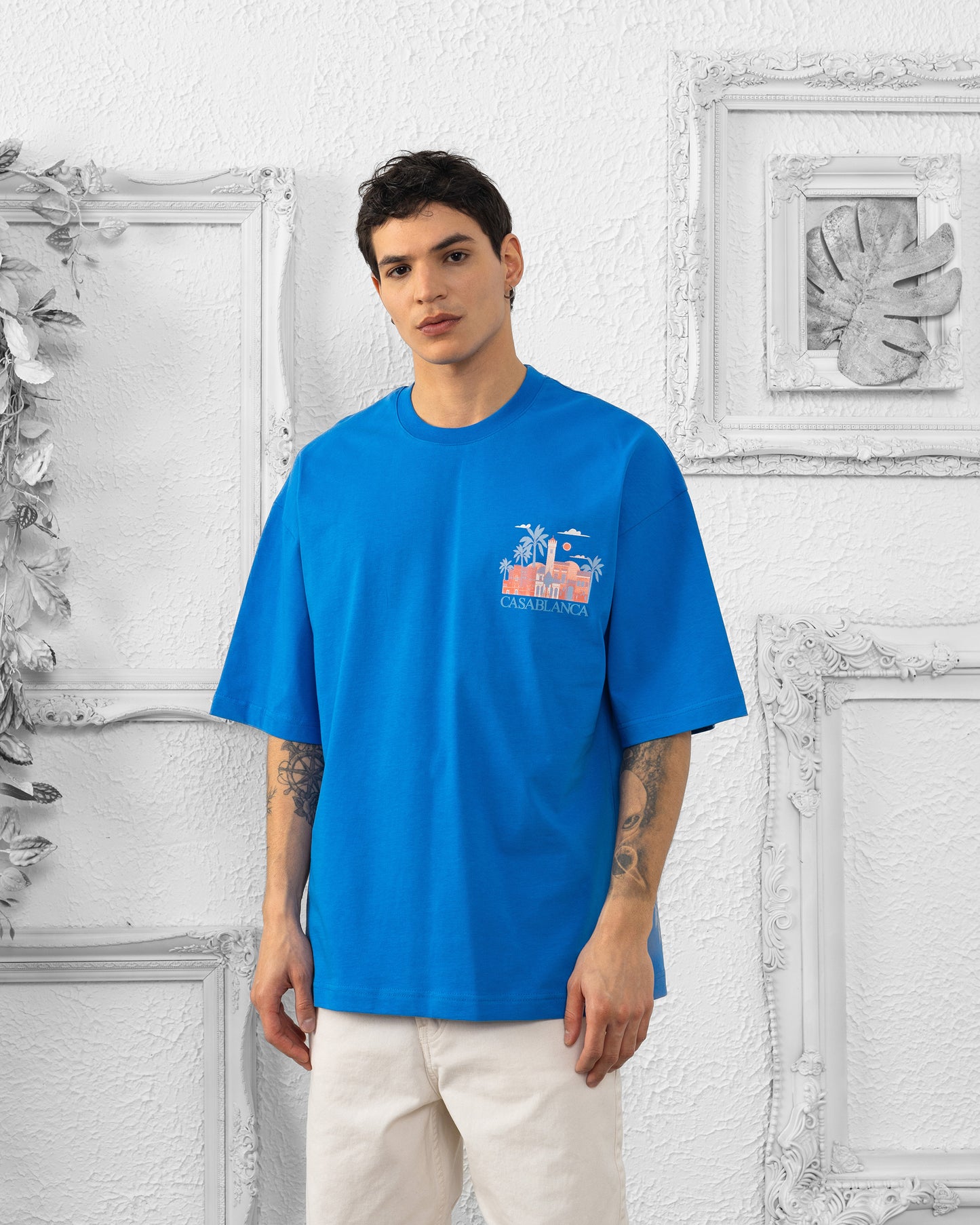 T-SHIRT CASABLANCA BRODERIE - Bleu Électrique