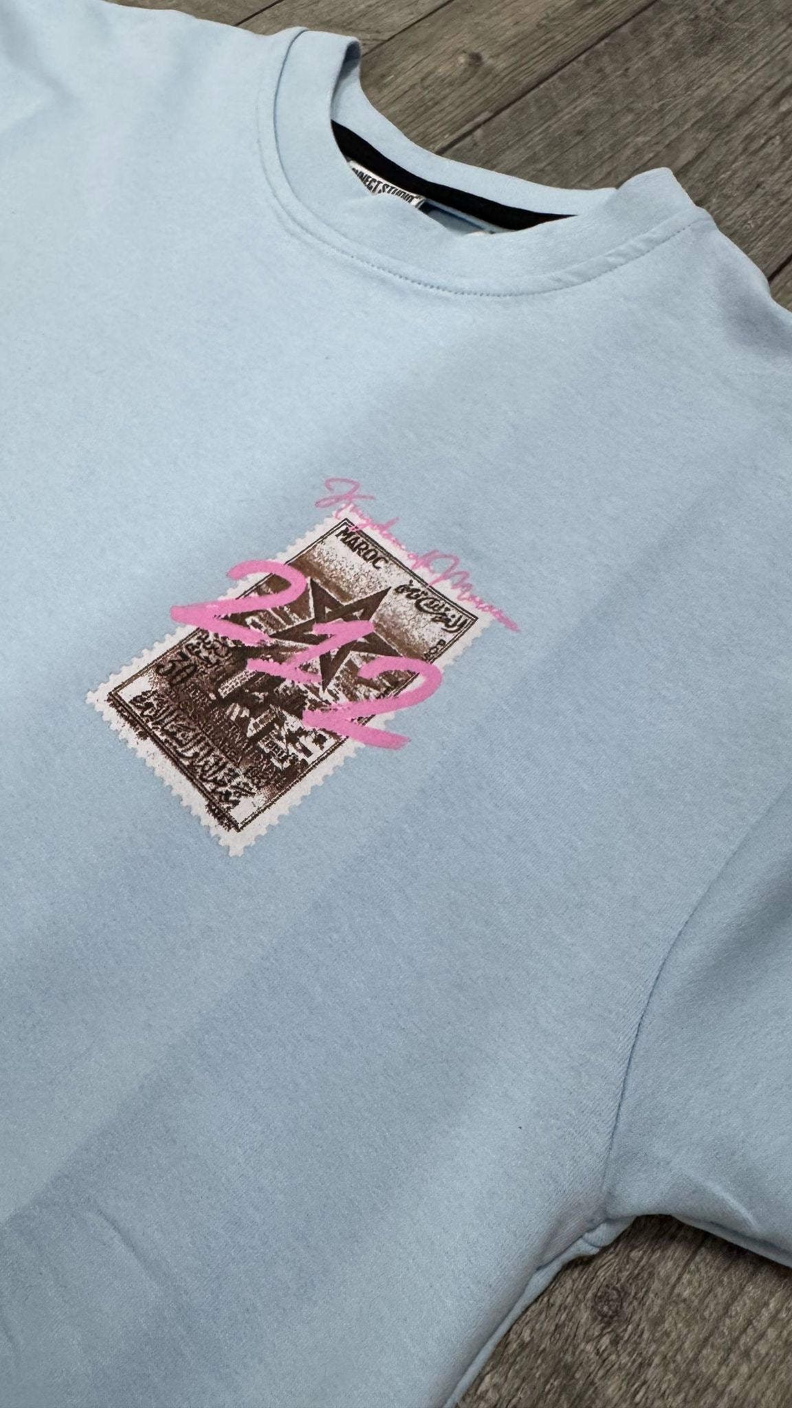 T-SHIRT - KINGDOM OF MORROCO - Timbre +212 - BLEU CIEL