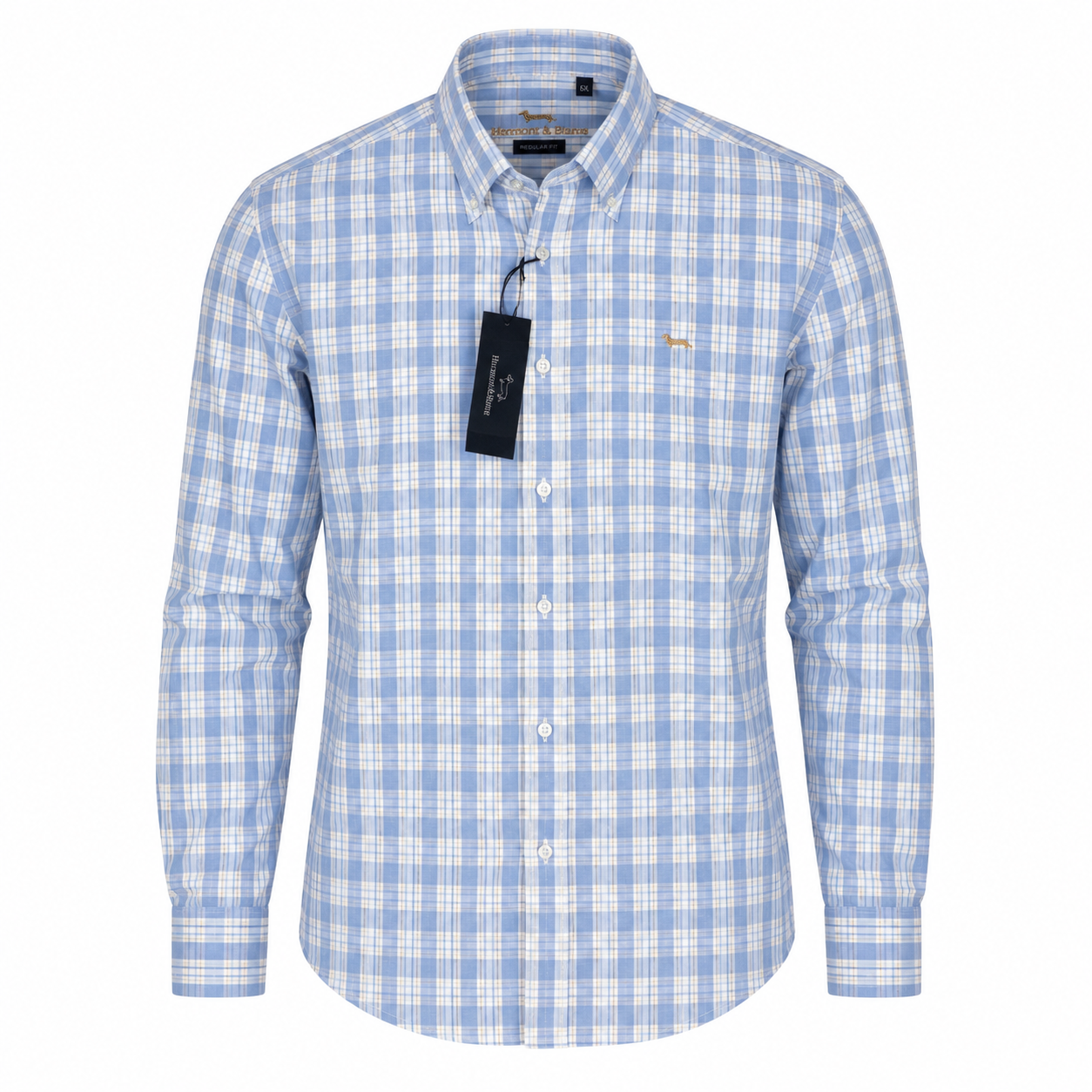 Chemise Harmont & Blaine Carreaux Bleu Ciel Homme – Regular Fit 100% Coton