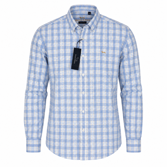Chemise Harmont & Blaine Carreaux Bleu Ciel Homme – Regular Fit 100% Coton