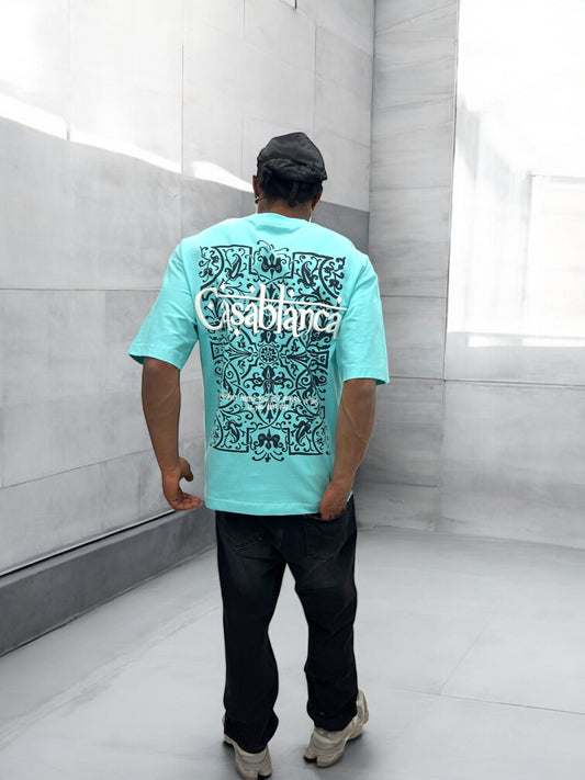 T-shirt ‘’CASABLANCA’’ brodé - bleu sarcelle clair
