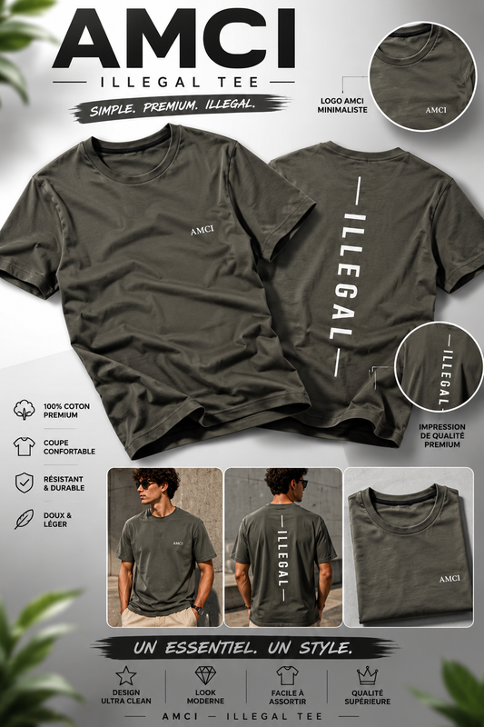 T-Shirt AMCI ILLÉGAL KAKI– Coupe Premium Coton Doux Unisexe