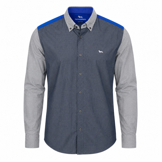 Chemise Harmont & Blaine Patchwork Gris Bleu Homme – Regular Fit
