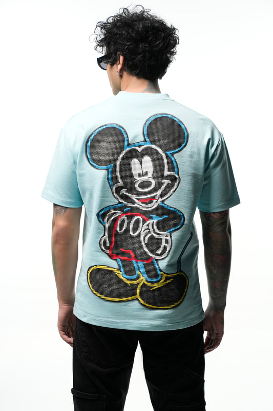 Riches Paris - T-shirt Mickey Pixel Oversize
 - Bleu Ciel