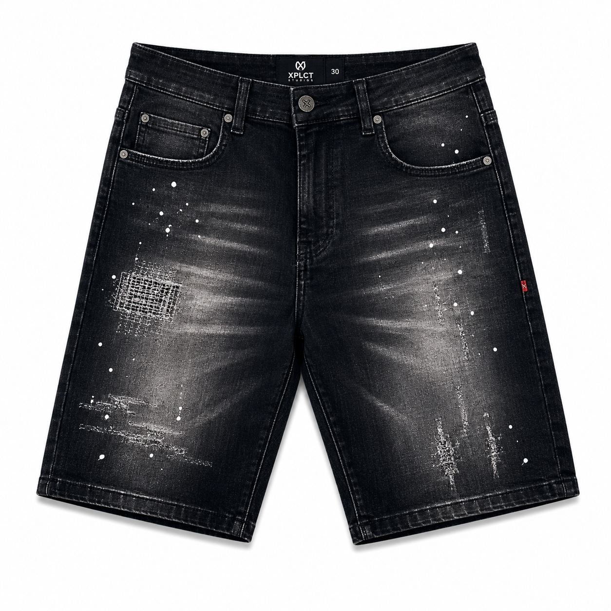 Short Jean Noir Travis XPLCT Studios Effet Peinture – Denim Premium Homme