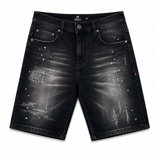 Short Jean Noir Travis XPLCT Studios Effet Peinture – Denim Premium Homme