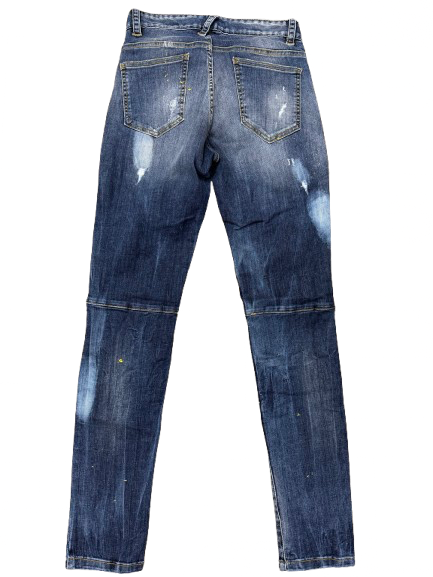 BORAGIO -   PANTALON BLEU TROUÉ TÂCHE PEINTURE JAUNE