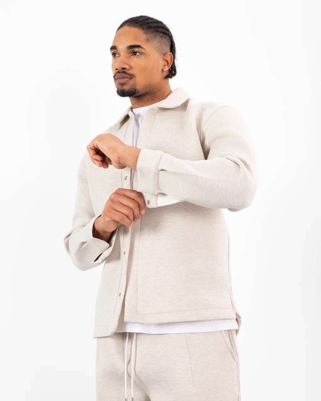 Ensemble Scuba Oversize – Veste Col Chemise à bouton + Jogging – Beige