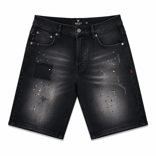 Short Jean Noir Effet Peinture XPLCT Studios – Short Homme Streetwear Premium