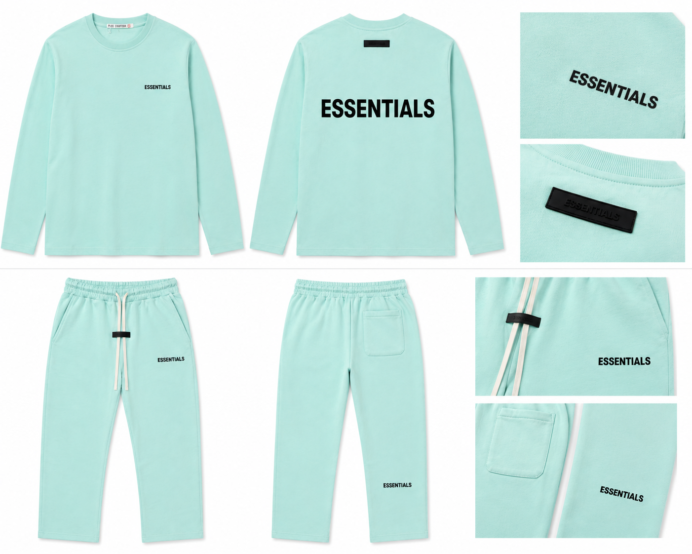 Ensemble ESSENTIALS - T-shirt Manche Longue & Jogging Bleu Turquoise