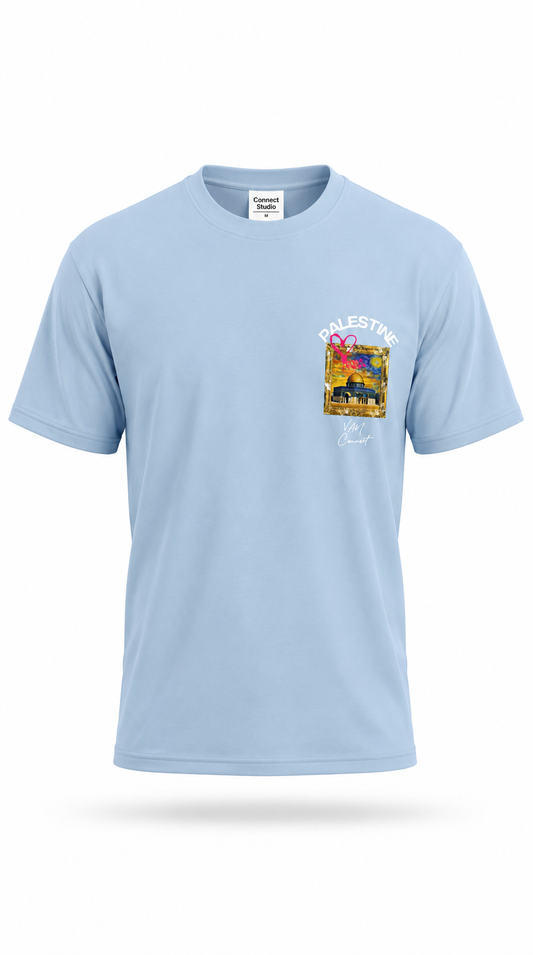 T-shirt Palestine Connect Studio Paris Bleu Ciel – Dôme du Rocher Art Premium