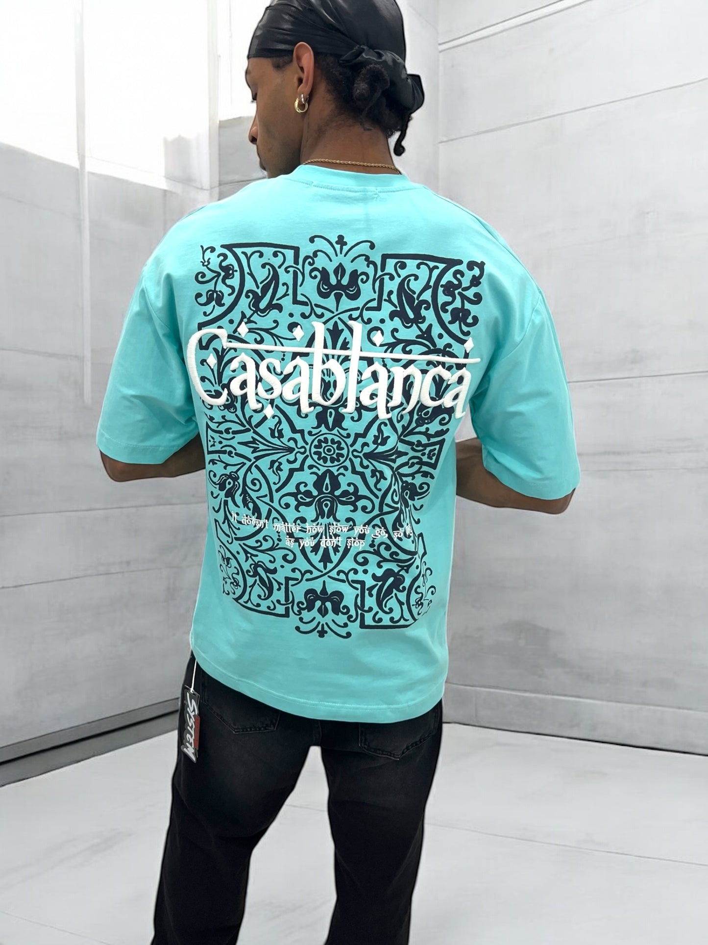 T-shirt ‘’CASABLANCA’’ brodé - bleu sarcelle clair