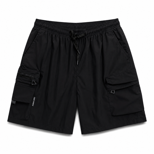 Short Cargo Technique UNTRACED Noir – Nylon Léger Techwear Été Homme