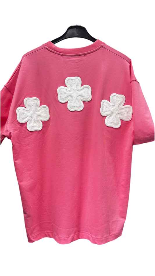 T-shirt Oversize Trèfles Brodés – Rose