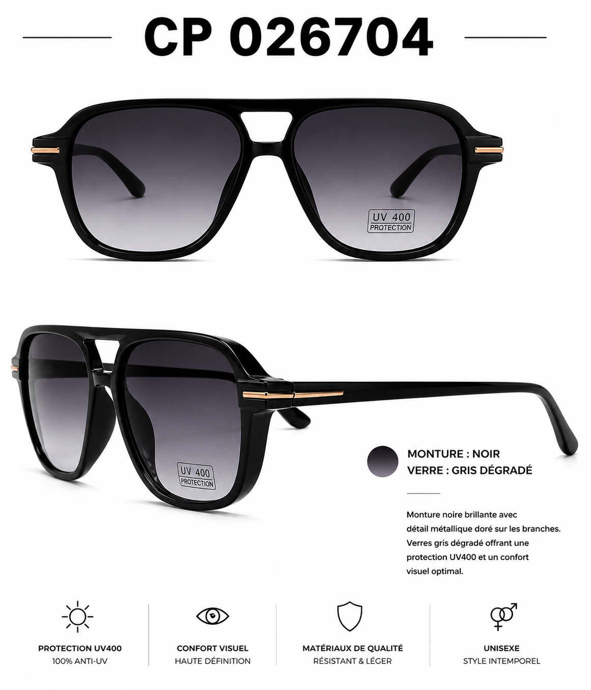 Lunettes de Soleil CP 026754 – Aviator UV400 Mixtes