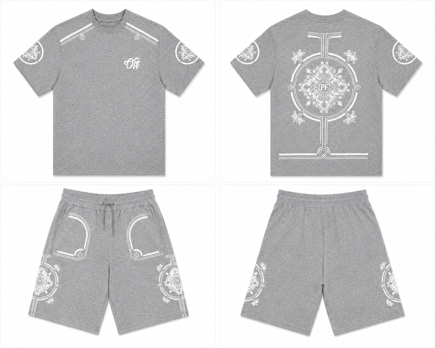 Ensemble Plus Eighteen Gris Chiné Brodé – T-shirt & Short Premium