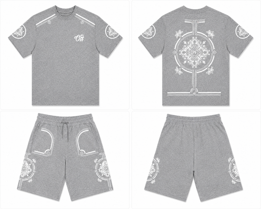 Ensemble Plus Eighteen Gris Chiné Brodé – T-shirt & Short Premium